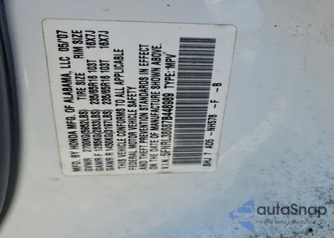 2007 Honda Odyssey Exl from USA, damaged, VIN 5FNRL38687B448989